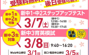 【中学１～３年生対象】無料で実力を試せるテスト＆模試を受けてみませんか？【新中1・中２ステップアップテスト・新中３育英模試】